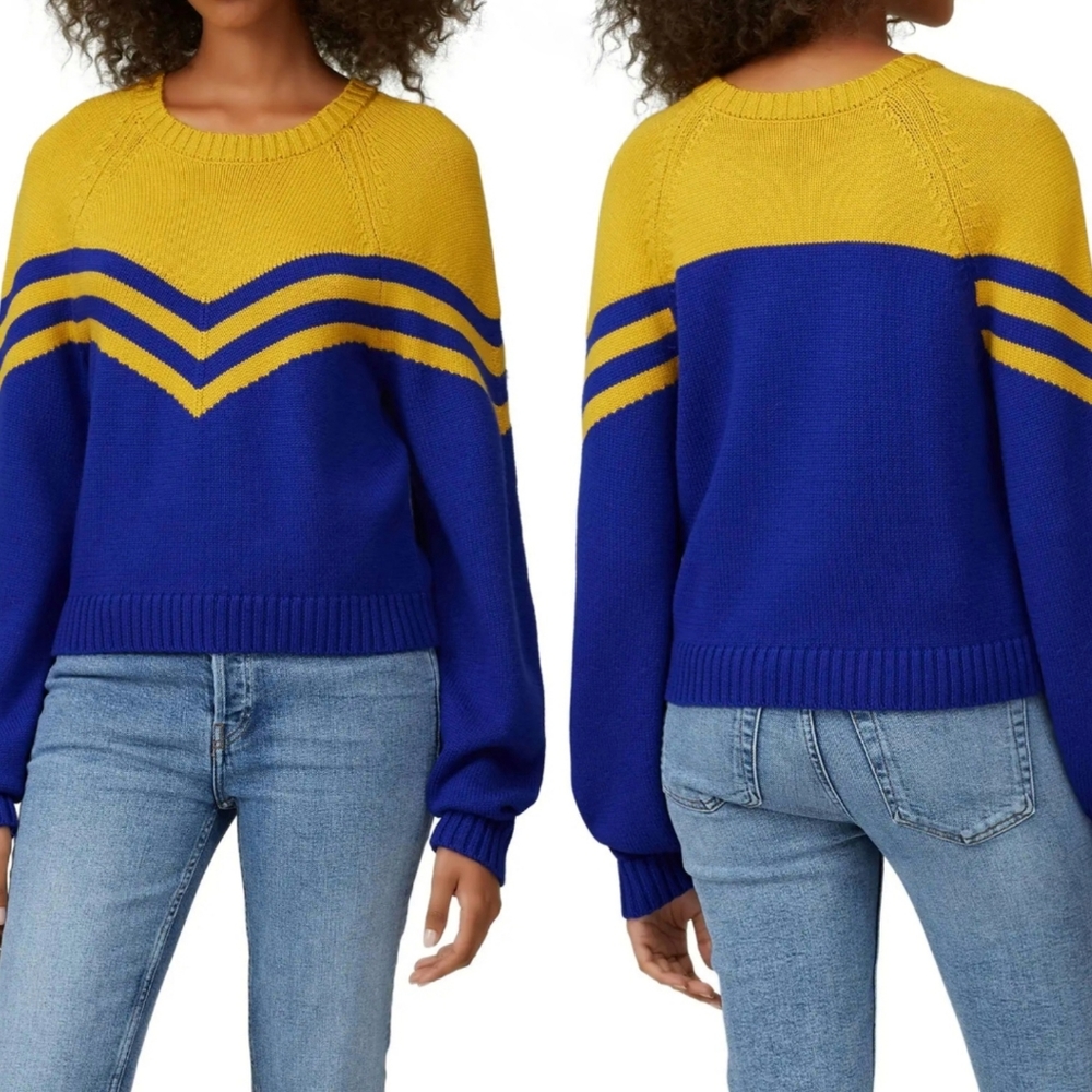 Milly | Varsity Chevron Blue & Gold Wool Sweater
